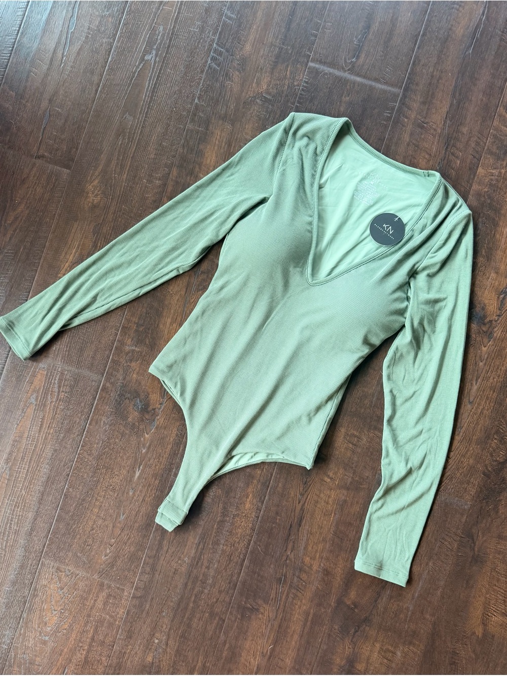 BRAND NEW Klassy Network Sage Green Long Sleeve V-Neck Bodysuit